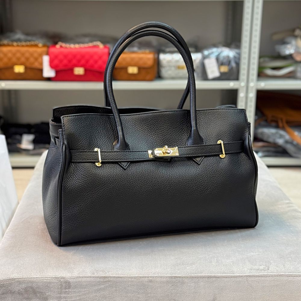 Шкіряна сумка в стилі Hermes чорна